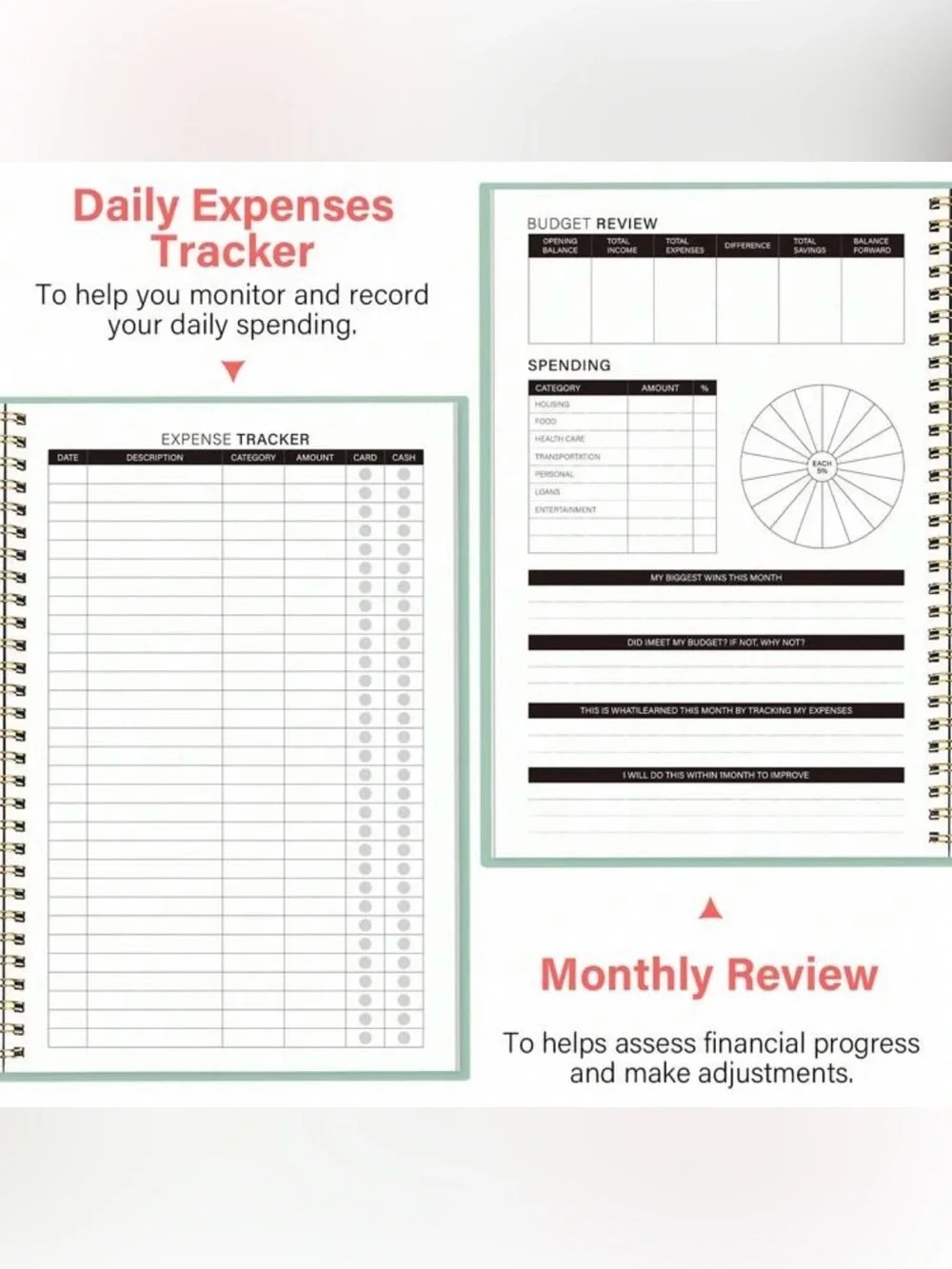 A5 Monthly Budget Planner Notebook | 14-Month Financial Budget Ledger | Mint